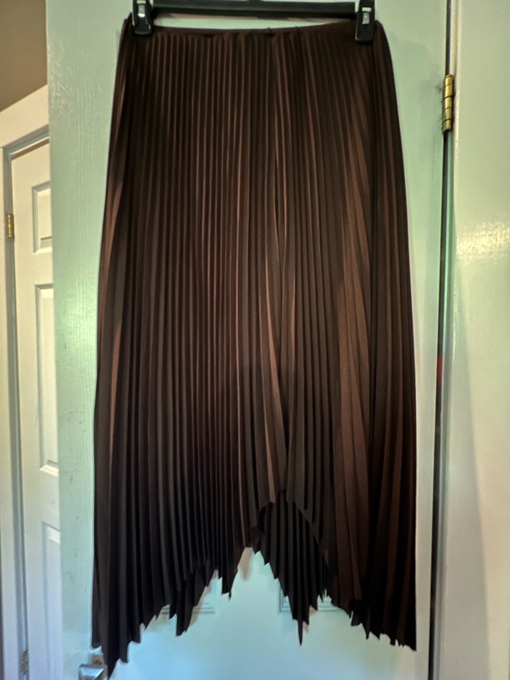 Zara Dark Brown Pleated Asymmetrical Midi Skirt